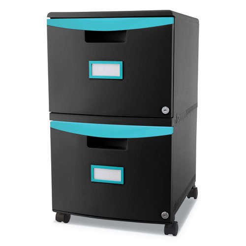 Two Drawer Mobile Filing Cabinet 14 3 4w X 18 1 4d X 26h Black Teal Wb Mason