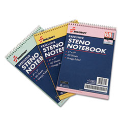 SKILCRAFT Steno Pad, Gregg Rule, Assorted Cover Colors, 60 Assorted 6 x 9 Sheets, 3/Pack