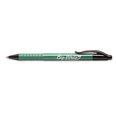 SKILCRAFT Bio-Write Ballpoint Pen, Retractable, Medium 1 mm, Black Ink, Green Barrel, Dozen