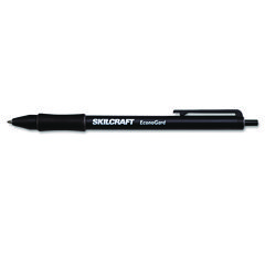 SKILCRAFT EconoGard Ballpoint Pen, Retractable, Medium 1 mm, Black Ink, Black Barrel, Dozen