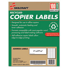 SKILCRAFT Recycled Copier Labels, Copiers, 1 x 2.81, White, 33/Sheet, 100 Sheets/Box