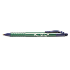 SKILCRAFT Bio-Write Ballpoint Pen, Retractable, Medium 1 mm, Blue Ink, Green Barrel, Dozen