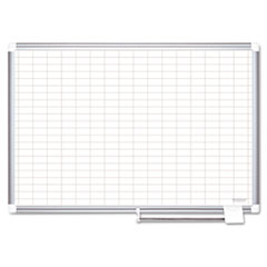 Gridded Magnetic Steel Dry Erase Planning Board, 1 x 2 Grid, 48 x 36, White Surface, Silver Aluminum Frame