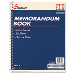 SKILCRAFT Spiralbound Memorandum Book, Medium/College Rule, Blue/White Cover, (50) 11 x 8.5 Sheets, 12/Pack