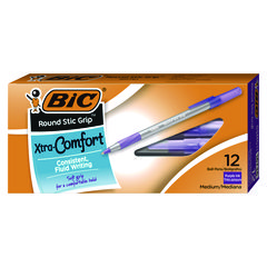 Round Stic Grip Xtra Comfort Ballpoint Pen, Easy-Glide, Stick, Medium 1.2 Mm, Purple Ink, Gray/purple Barrel, Dozen