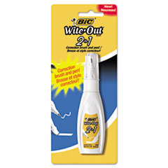 BIC® PEN CORR FLUID 2IN1 WH Wite-Out 2-In-1 Correction Fluid, 15 Ml Bottle, White