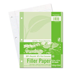 Ecology Filler Paper, 3-Hole, 8.5 X 11, Medium/college Rule, 150/pack