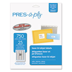 PRES-a-ply® LABEL ADD W-P 2-518X125SH LABELS, LASER PRINTERS, 1 X 2.63, WHITE, 30-SHEET, 25 SHEETS-PACK