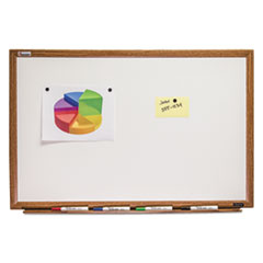 SKILCRAFT Magnetic Porcelain Dry Erase Board, 72 x 48, White Surface, Light Brown Oak Frame