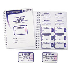 Time's Up Self-Expiring Visitor Badges With Registry Log, 3 X 2, White, 150 Badges/Box