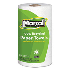 100% Premium Recycled Kitchen Roll Towels, 2-Ply, 11 x 8.8, White, 210 Sheets, 12 Rolls/Carton