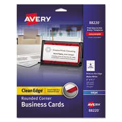 Round Corner Print-To-The-Edge Business Cards, Inkjet, 2 X 3.5, White, 160 Cards, 8 Cards/sheet, 20 Sheets/pack