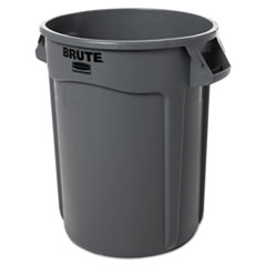 Vented Round Brute Container, 32 gal, Plastic, Gray