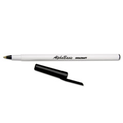 SKILCRAFT AlphaBasic Ballpoint Pen, Stick, Medium 1 mm, Black Ink, White Barrel, Dozen