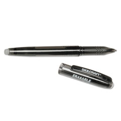 SKILCRAFT Erasable Re-Write Gel Pen, Stick, Medium 0.7 mm, Black Ink, Smoke/Black Barrel, Dozen