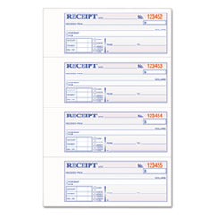 TOPS 3-Part Hardbound Receipt Book, Three-Part Carbonless, 7 x 2.75, 4 Forms/Sheet, 200 Forms Total