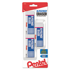 Hi-Polymer Eraser, For Pencil Marks, Rectangular Block, Medium, White, 3/pack