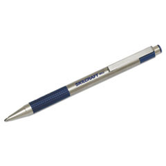 SKILCRAFT Zebra Ballpoint Pen, Retractable, Medium 1 mm, Blue Ink, Stainless Steel Barrel, 2/Pack