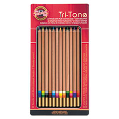 Tri-Tone Color Pencils, 3.8 Mm, Assorted Tri-Tone Lead Colors, Tan Barrel, Dozen