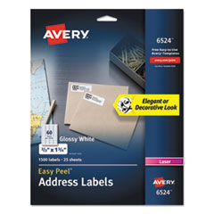 Glossy White Easy Peel Mailing Labels W/ Sure Feed Technology, Laser Printers, 0.66 X 1.75, White, 60/sheet, 25 Sheets/pack