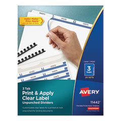 Print and Apply Index Maker Clear Label Unpunched Dividers, 3-Tab, 11 x 8.5, White, 25 Sets