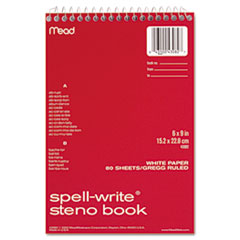 Spell-Write Wirebound Steno Pad, Gregg Rule, Randomly Assorted Cover Colors, 80 White 6 X 9 Sheets