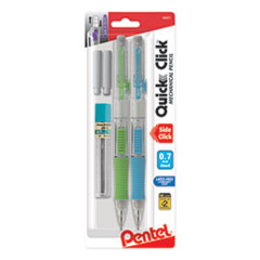 Quick Click Mechanical Pencils With Tube Of Lead/Erasers, 0.7 Mm, Hb (#2), Black Lead, Assorted Barrel Colors, 2/Pack