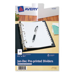 Preprinted Tab Dividers, 12-Tab, Jan. to Dec., 8.5 x 5.5, White, 1 Set