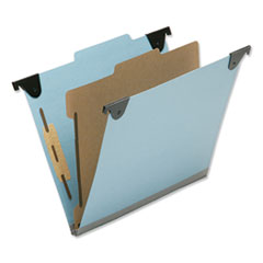 SKILCRAFT Hanging Classification Folders, Letter Size, 1 Divider, 2/5-Cut Exterior Tabs, Light Blue, 10/Box