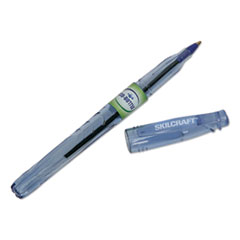 SKILCRAFT Recycled Water Bottle Ballpoint Pen, Stick, Fine 0.5 mm, Blue Ink, Clear Barrel, Dozen
