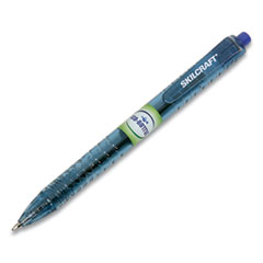 SKILCRAFT Recycled Water Bottle Ballpoint Pen, Retractable, Fine 0.5 mm, Blue Ink, Clear Barrel, Dozen