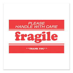 Pre-Printed Message Labels, Fragile-Please Handle With Care-Thank You, 2 X 3, White/red, 500/roll