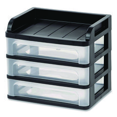 Medium Three-Drawer Desktop Storage, 3 Sections, Letter Size Files, 14.25 X 11.88 X 11.25, Black/clear