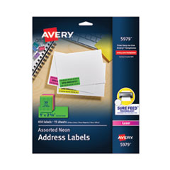 High-Visibility Permanent Laser ID Labels, 1 x 2.63, Asst. Neon, 450/Pack