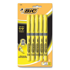 Brite Liner Grip Pocket Highlighter, Fluorescent Yellow Ink, Chisel Tip, Yellow/Black/Silver Barrel, 5/Pack