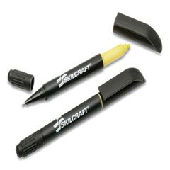 SKILCRAFT Rite-N-Lite Ballpoint Pen/Highlighter, Yellow/Black Ink, Chisel/Conical Tip, Black Barrel, Dozen