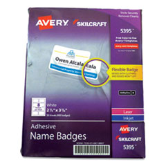 SKILCRAFT AVERY Adhesive Name Badges, 2.33 x 3.38, White, 400/Pack