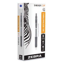 Sarasa Clip Gel Pen, Retractable, Medium 0.7 mm, Blue Ink, Clear/Blue Barrel, 12/Pack