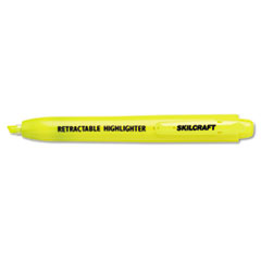 SKILCRAFT Retractable Highlighter, Yellow Ink, Chisel Tip, Yellow Barrel, Dozen