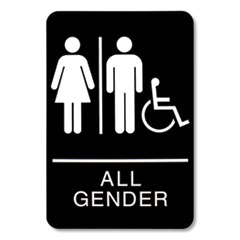 ADA Sign, All Gender/wheelchair Accessible Tactile Symbol, Plastic, 6 X 9, Black/white