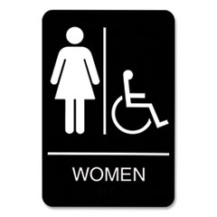 ADA Sign, Women/wheelchair Accessible Tactile Symbol, Plastic, 6 X 9, Black/white