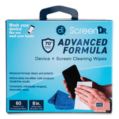 ScreenDr Device and Screen Cleaning Wipes, Includes 60 Individually Wrapped Wipes and 8