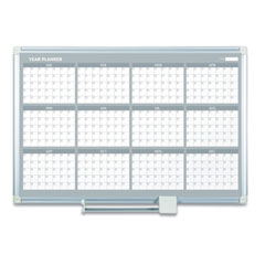 Magnetic Dry Erase Calendar Board, 12-Month, 48 x 36, White Surface, Silver Aluminum Frame