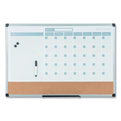 3-in-1 Planner Board, 24 x 18, Tan/White/Blue Surface, Silver Aluminum Frame