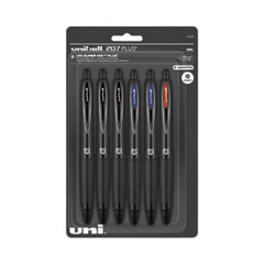 207 Plus+ Gel Pen, Retractable, Medium 0.7 mm, Assorted Ink Colors, Black Barrel, 6/Pack