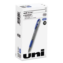 Signo GRIP Gel Pen, Stick, Medium 0.7 mm, Blue Ink, Clear/Blue/Silver Barrel, Dozen