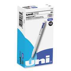 uniONE Gel Pen, Retractable, Medium 0.7 mm, Blue Ink, White/Blue Barrel, Dozen