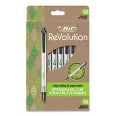 Ecolutions Clic Stic Ballpoint Pen, Retractable, Medium 1 mm, Black Ink, Translucent Frost/Black Barrel, 10/Pack