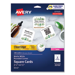 Square Clean Edge Cards with Sure Feed Technology, Laser, 2.5 x 2.5, White, 180 Cards, 9 Cards/Sheet, 20 Sheets/Pack