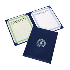 SKILCRAFT Awards Certificate Padded Cover Binder, USAF Seal, 9.12 x 11.62, Blue/Silver